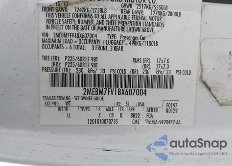 2011 Mercury Grand Marquis Ls (Fleet Only) из США, поврежденный, VIN 2MEBM7FV1BX607004